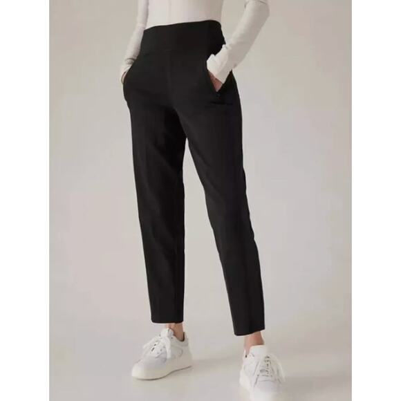 Athleta Pants Womens 6 Black Endless High Rise Satin Side Stripe Pull On Ankle